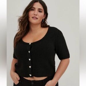 Torrid Black Knit Sweater With Heart Buttons